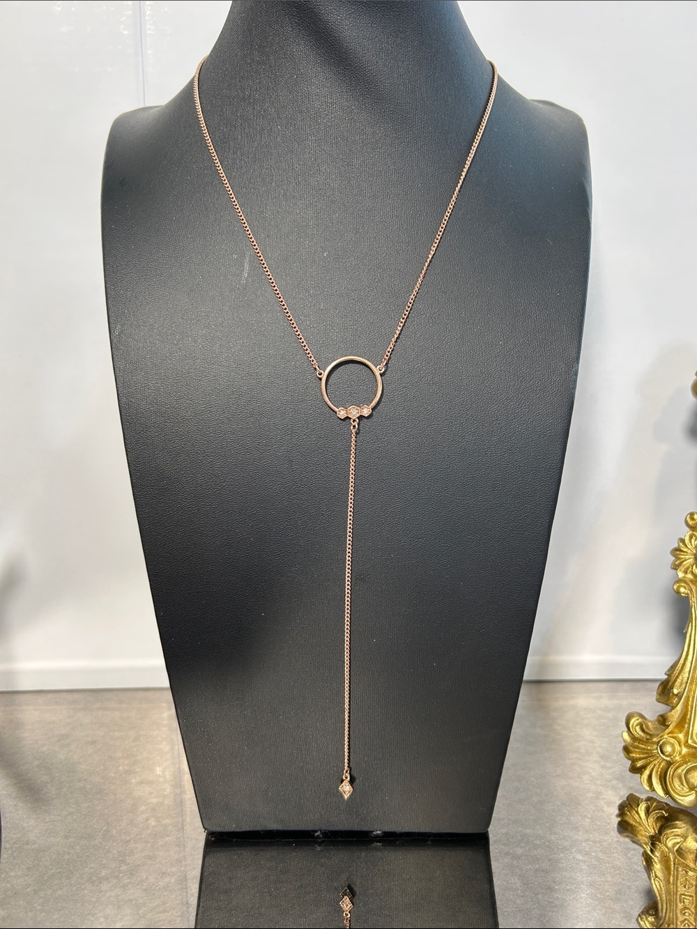 Luv AJ Rose Gold Tone Circle Sexy Y Drop Necklace